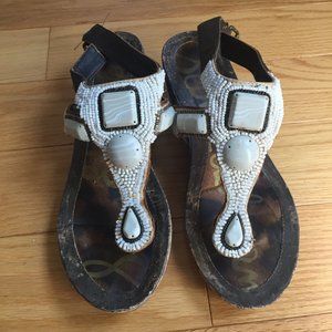 ankle strap beaded sandals